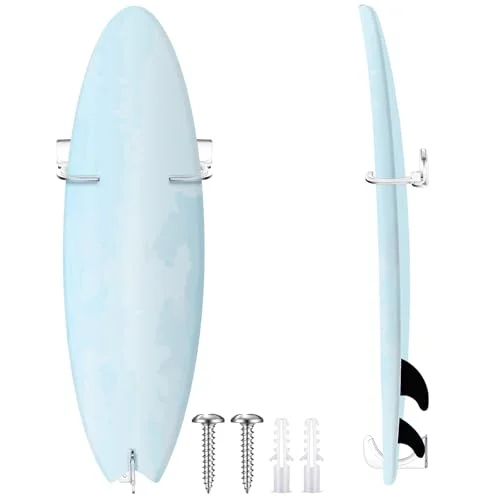 Yousoontic Surfboard Wall Mount Display Rack Premium Clear Acrylic Vertical Storage for Shortboards Fish Boards and Funboards (Holds 22.7 kg) 340v1