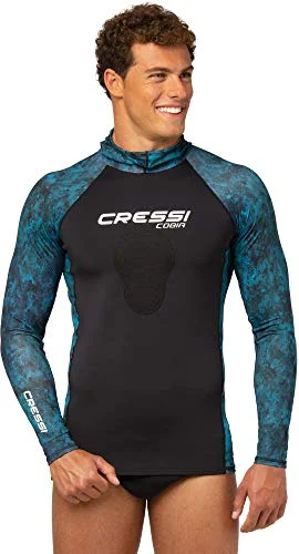 Premium Hooded Long Sleeve Rash Guard Camouflage Swim Shirt (Blue, Large) z6yad