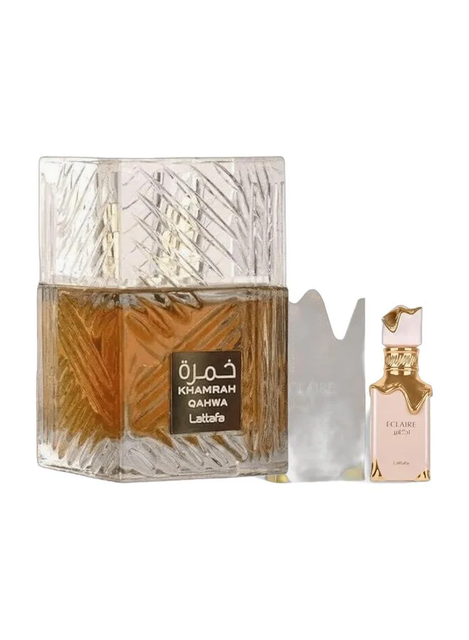 Lattafa Premium Unisex Eau De Parfum Fragrance Set (Khamrah Qahwa & Eclaire, 2 x 100 mL) v0yin