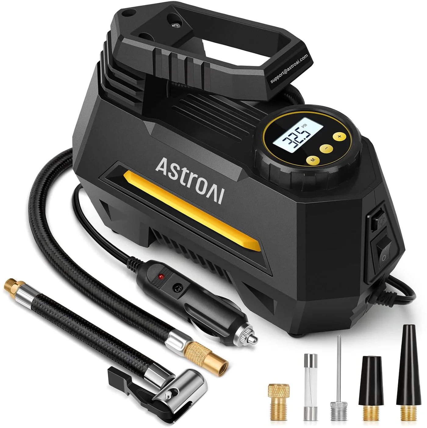 Portable Electric Car Tyre Inflator Air Compressor 12V with Digital Pressure Gauge and LED Light (12V) mlaeu
