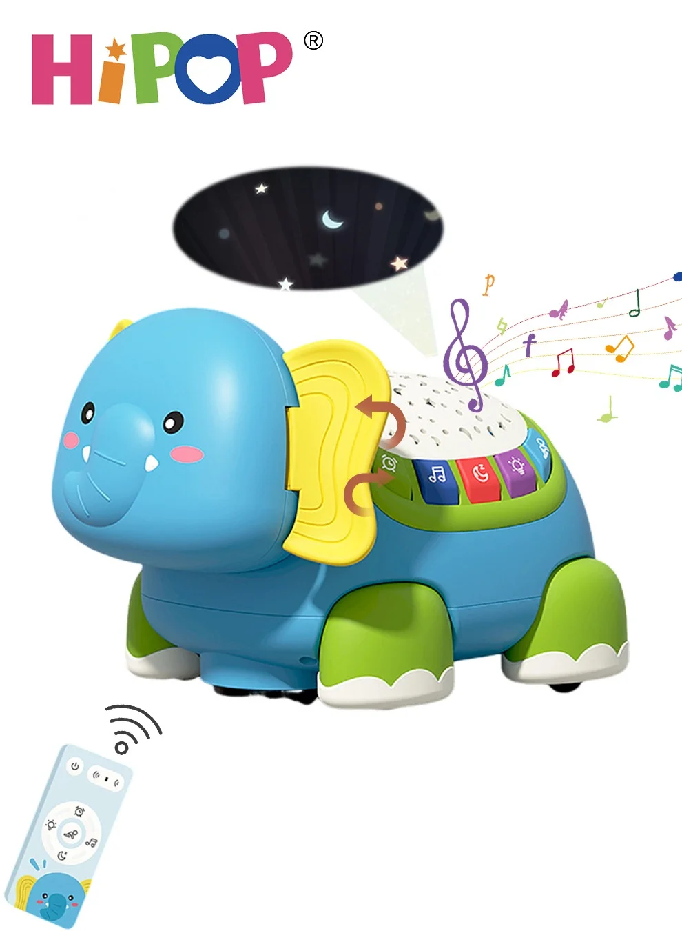 HIPOP Musical Crawling Elephant Toy Interactive Educational Learning Activity for Toddlers (18 Months Plus) ce0fz