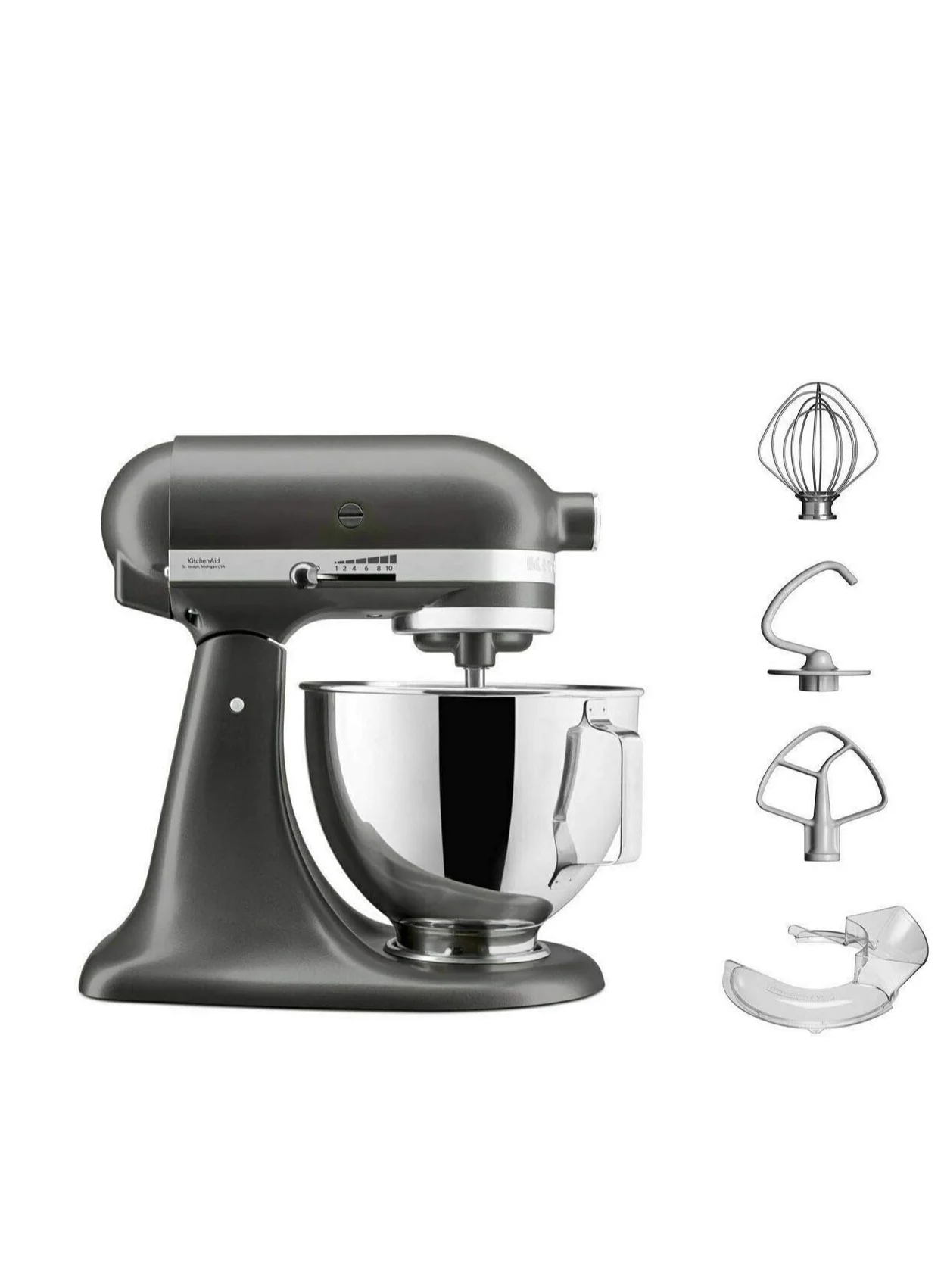 Premium Electric Stand Mixer with Pouring Shield and Stainless Steel Bowl (Silver, 4.3L) 7hi68