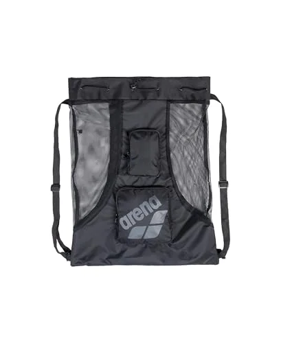 Premium Mesh Drawstring Swim Bag Quick-Dry Polyester Equipment Tote for Pool and Beach Gear (Black, 40 Liters) uwz9j