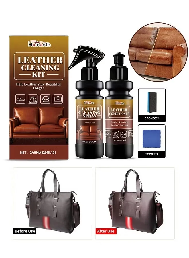 Homonth Leather Cleaning and Conditioning Set (120 mL Cleaner, 120 mL Conditioner) Premium Furniture and Car Interior Care Kit ez9bc