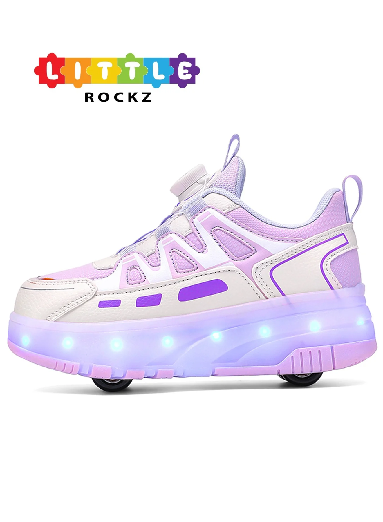 LITTLE ROCKZ Kids Four Wheel Roller Shoes Rechargeable LED Flash Light Sneakers (Pink, 20 cm) uuj7o