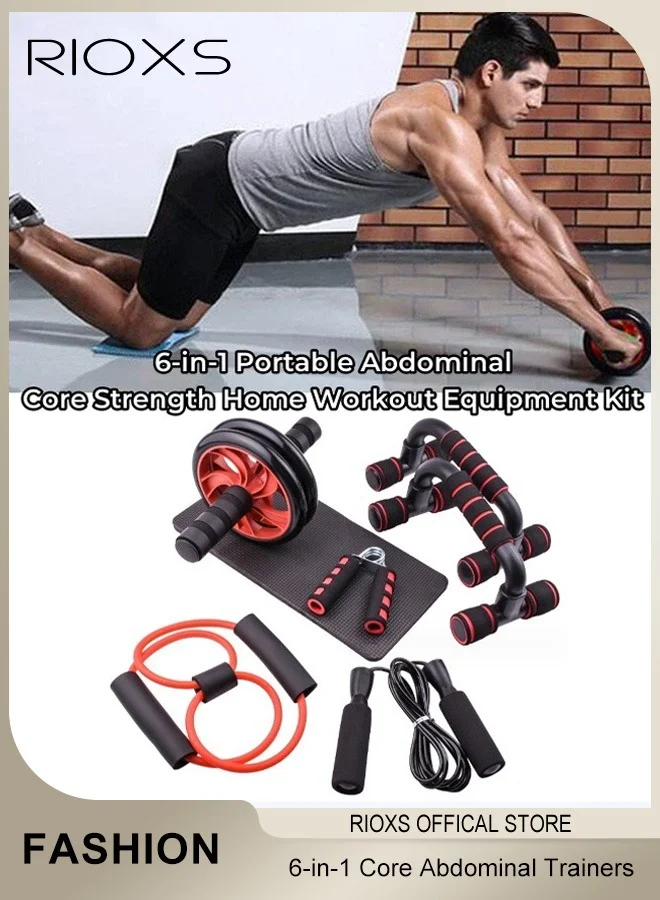 RIOXS 6-In-1 Abdominal Muscle Training Kit Core Strength Home Gym Exercise Equipment (Unisex, Portable) ji7m0