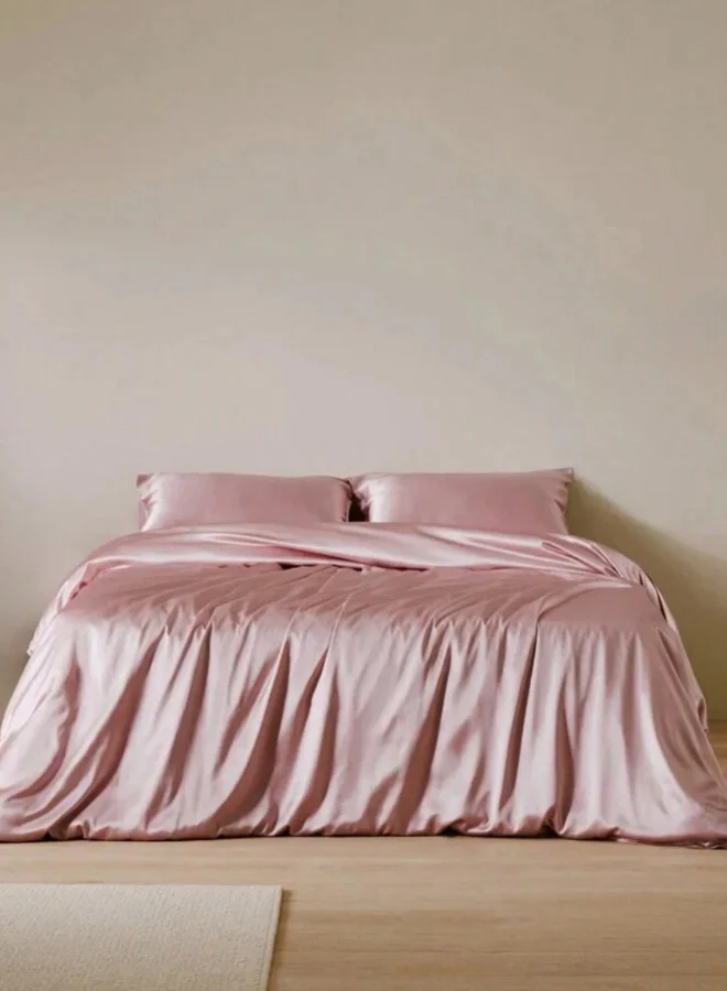 LUNA Home Silky Satin Duvet Cover Set (6-Piece, King Size, Pink) feiq4