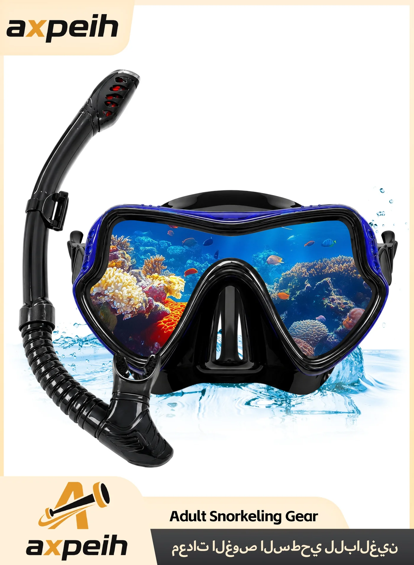 Axpeih 180¡ã Full Face Snorkeling Mask Dry Snorkel Set Professional Anti-Fog Diving Gear for Adults (One Size) v3wsa