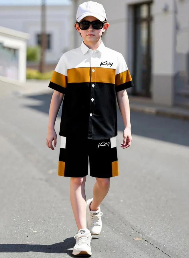 Take Two Teen Boys Color Block Shirt And Shorts Set (Premium Cotton, Casual Summer Outfit) pdll2