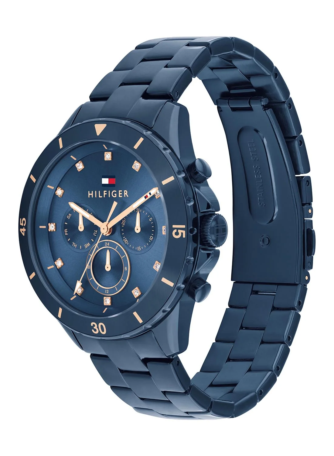 Premium Round Analog Women's Watch with Blue Case and Stainless Steel Band (One Size) rmd2n