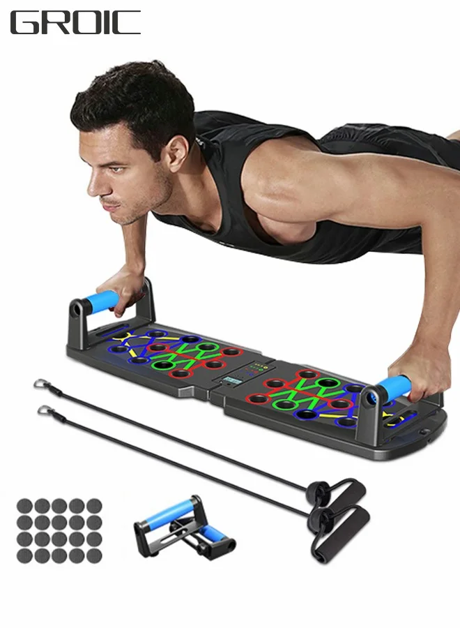 GROIC Foldable Push-Up Board with Automatic Counting and Resistance Bands (Premium ABS, Portable Home Workout Equipment) mjo0d
