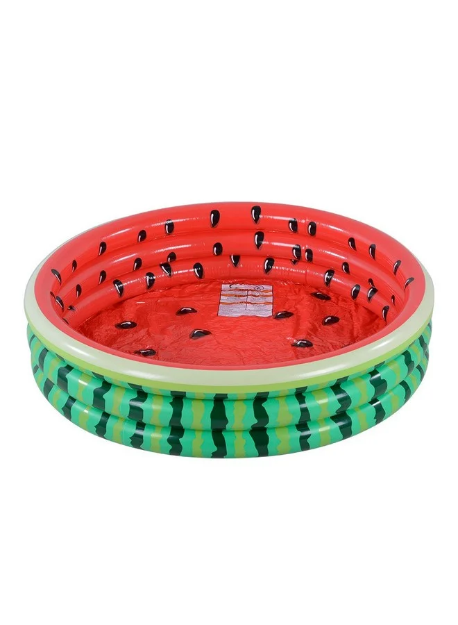 XFlated Inflatable Watermelon Pool 3-Ring Swimming Pool for Kids (Red/Green, 114 cm) exag9