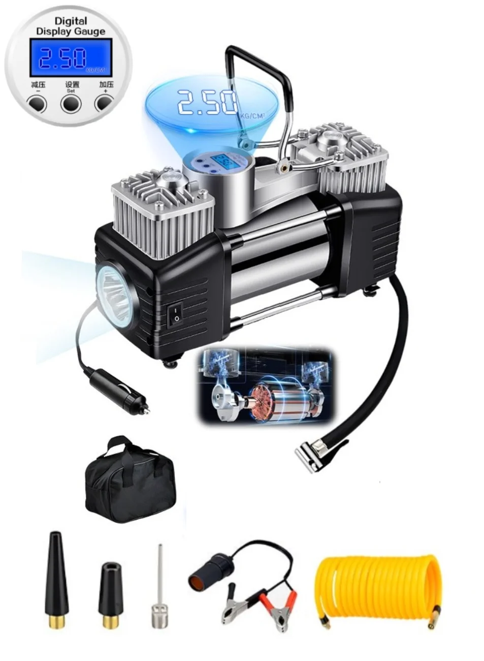 Changli Portable Digital Car Tire Inflator 150 PSI Air Compressor with Double Cylinder and LED Light for SUV and Trucks w3fdx