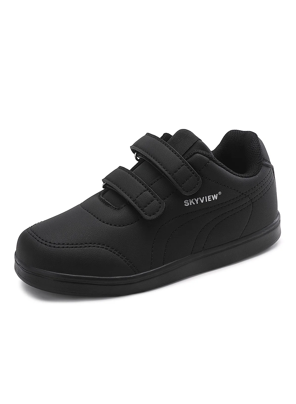 Sky View Kids Athletic Running Sneakers Premium Leather Lightweight Hook and Loop School Shoes (Black, 20 cm) 01ri2