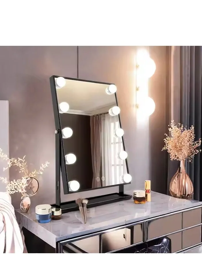 DUNISO Hollywood Vanity Mirror with 12 Dimmable LED Lights, Smart Touch Control, 3 Color Lighting Modes, 360¡ã Rotation (Tabletop, 40cm x 30cm) 7wy96