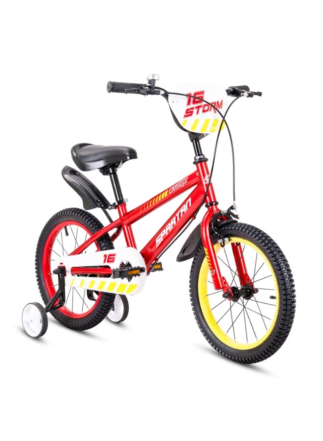 Spartan Storm Kids Bicycle with Removable Training Wheels and Ergonomic Steel Frame (Red, 16 inch) 24qju