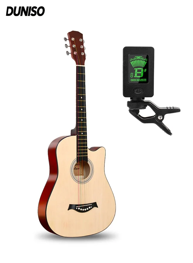 DUNISO 38-Inch Acoustic Guitar Starter Set with Gig Bag and Accessories for Beginners (Natural Wood, 96.5 cm) 9xeb6