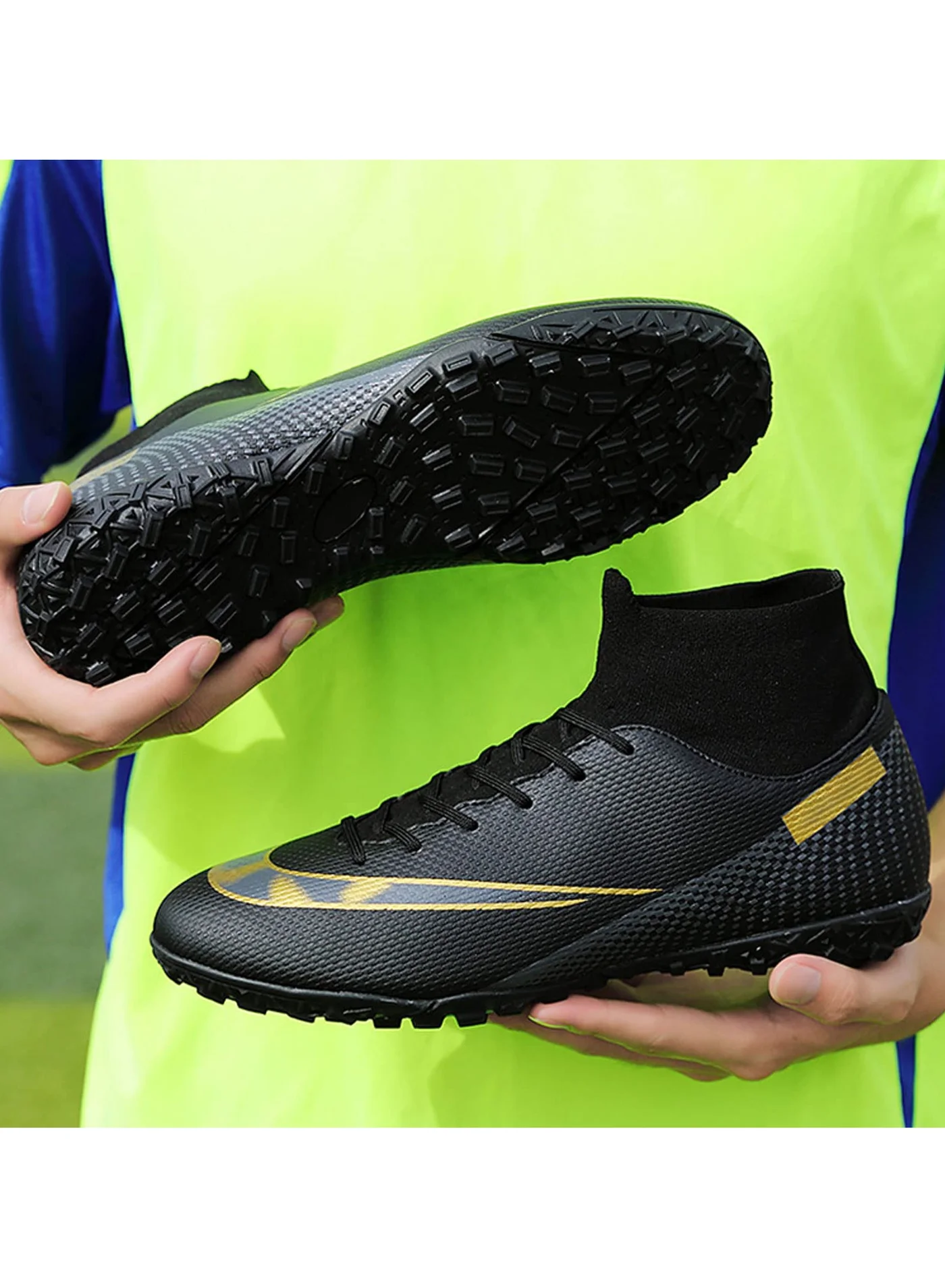 TAPIT Professional Football Boots High Ankle Non-Slip Soccer Cleats for Men and Women (Black, 42 EU) un3v0