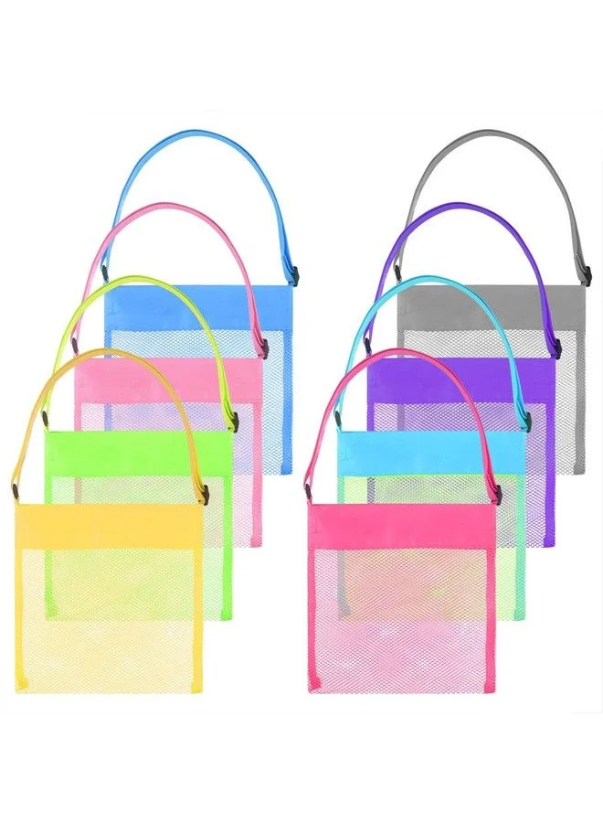Tuparka Mesh Beach Bags for Kids, Durable Sea Shell Collection Pouches with Adjustable Carrying Straps (8 Pcs, Multicolor) fsymp