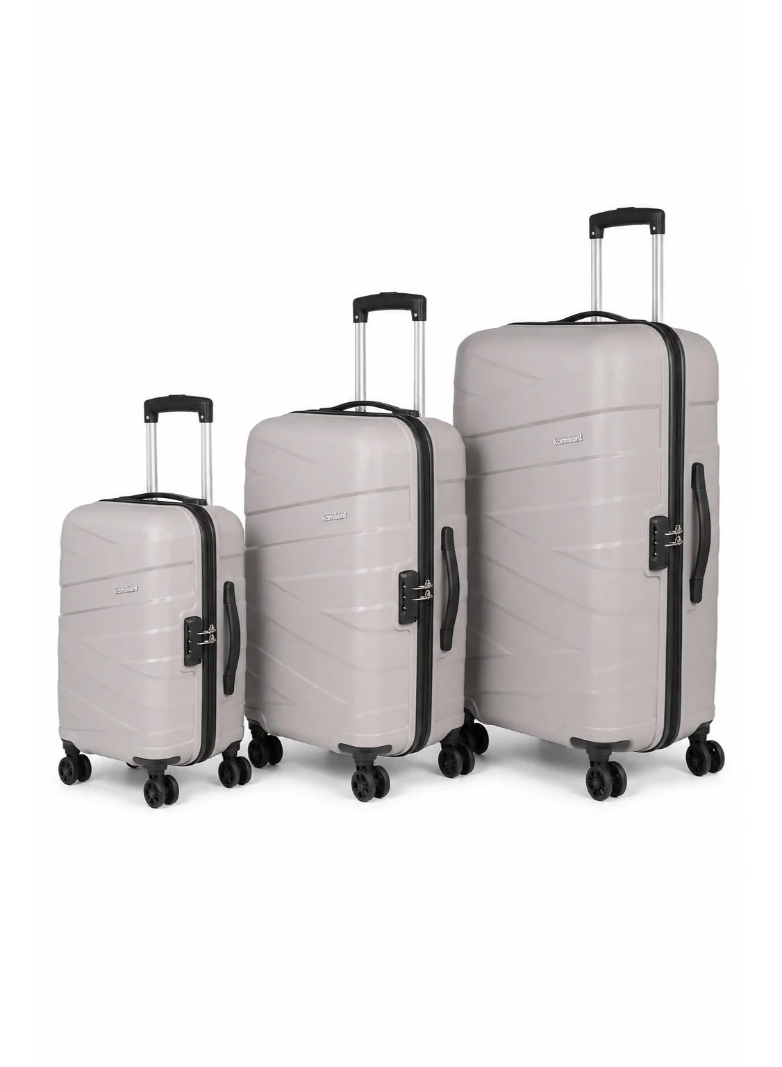 Premium Hard Shell Spinner Luggage Set (3-Piece) Lightweight Polypropylene Travel Suitcases with Combination Lock (Light Grey, 55 cm + 68 cm + 79 cm) xmvac