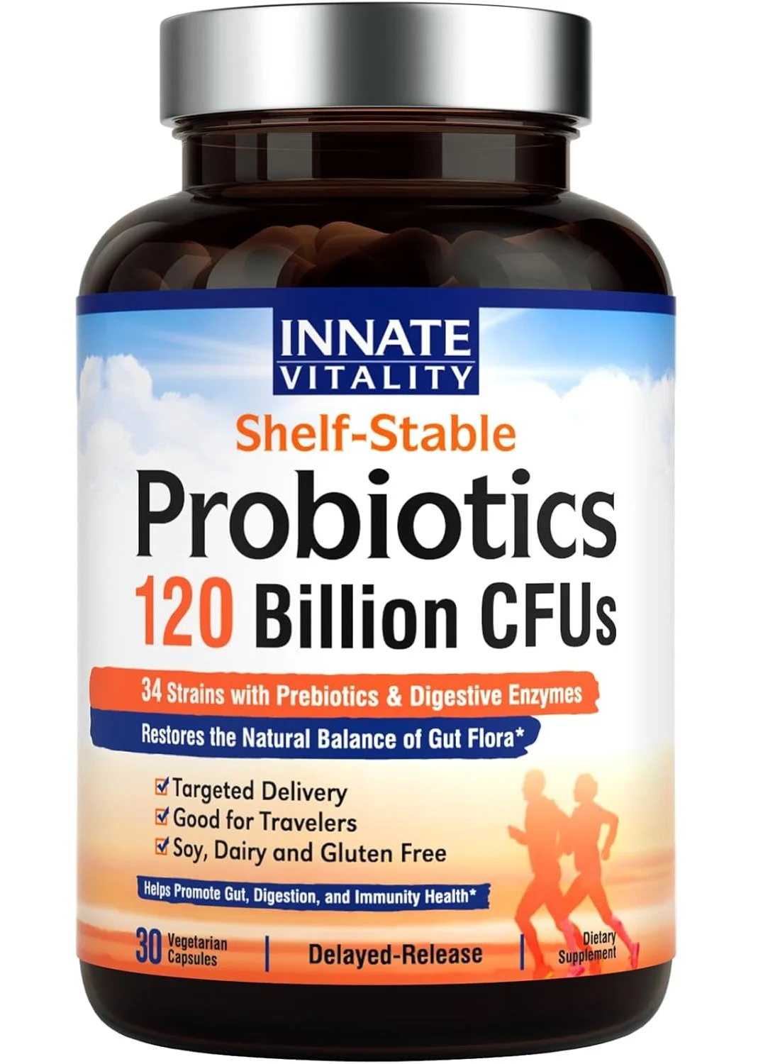 Innate Vitality Probiotics Supplement with 34 Strains, Prebiotics & Digestive Enzymes (120 Billion CFUs, 30 Capsules) jcpx0