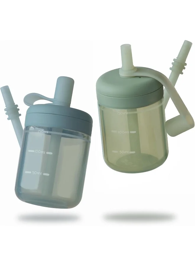 Premium Silicone Baby Training Cup with Straw Lid for Toddlers (2-Pack, 150 mL) 72siu