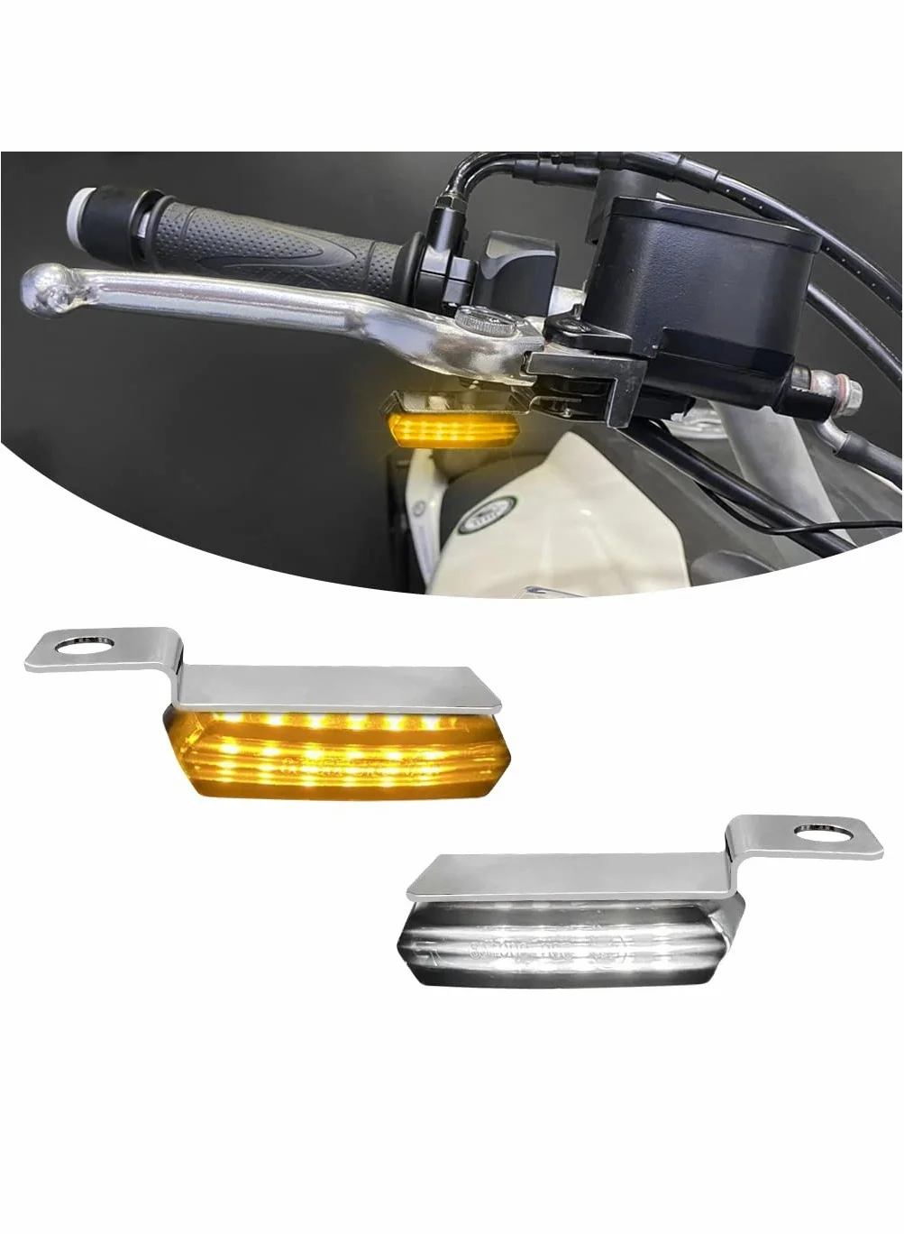 SYOSI Motorcycle LED Turn Signals Front Sequential Indicators (Handlebar Mount, 3-Wire, Amber/White) 5ue2j