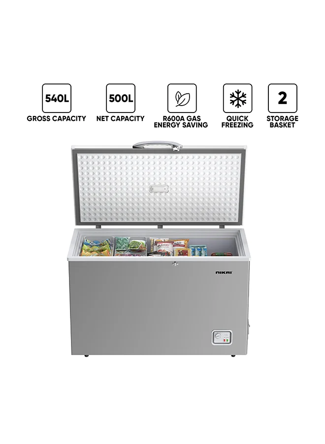 Nikai Single Door Chest Freezer, Premium Energy-Efficient Cooling System with Storage Basket, Adjustable Temperature Control for Home and Commercial Use (Grey, 540 L) 7vxji