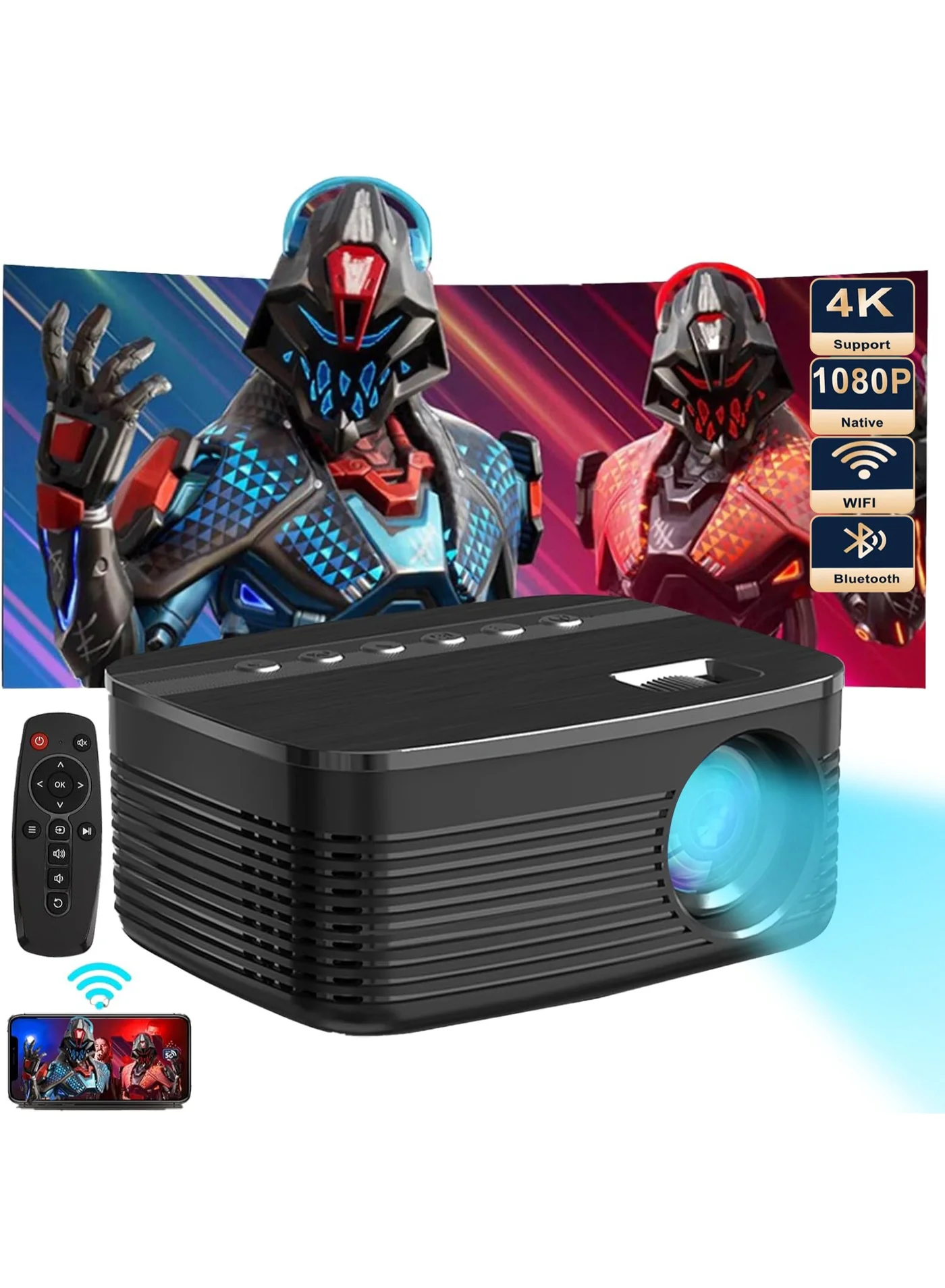 WALALLA Portable Smart Projector 1080P HD Home Theater with WiFi Bluetooth Auto Focus (White, 15 cm) xlet0