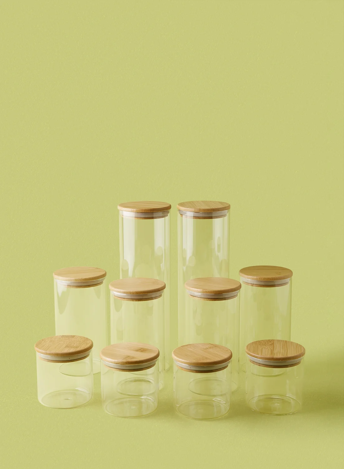 Noon East Glass Food Storage Container Set with Airtight Bamboo Lids (10 Piece Set, Clear) cnssq