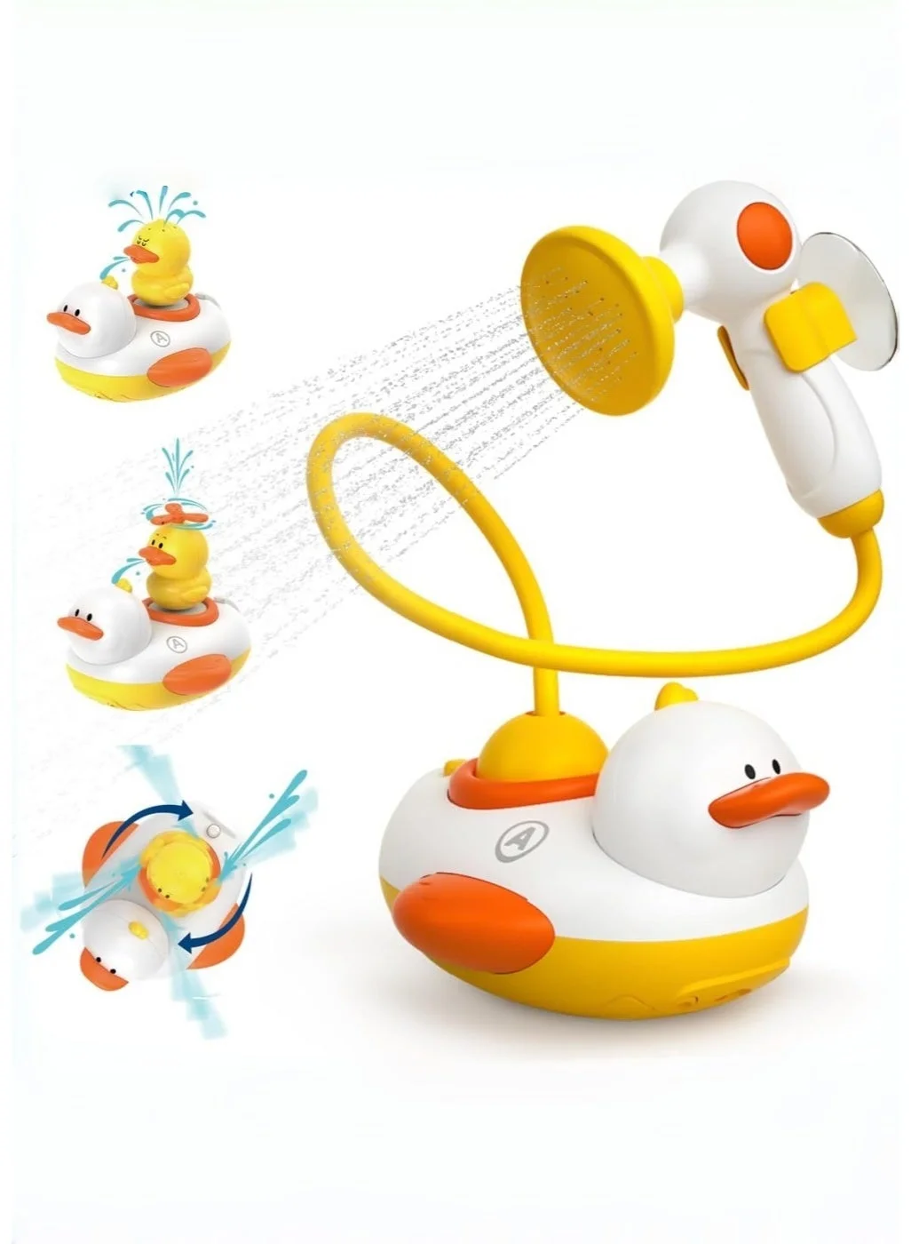 JoyousSto Duckie Toddler Bath Shower Head Set with 3 Squirting Ducks (Interactive Water Toy for Kids, Yellow, 1 Set) y3s0n