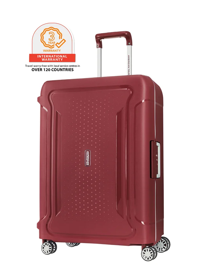 Premium Hard Shell Spinner Suitcase (Red, 69 cm) - Durable Polypropylene Check-In Luggage with 3-Point Locking System tbfys