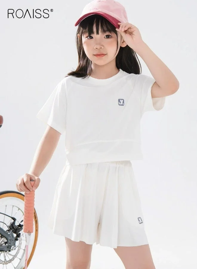 Roaiss Girls 2-Piece Sportswear Set Short Sleeve T-Shirt and Skort Activewear Outfit for Tennis and Running (Kids, 2-Piece Set) c0jf7