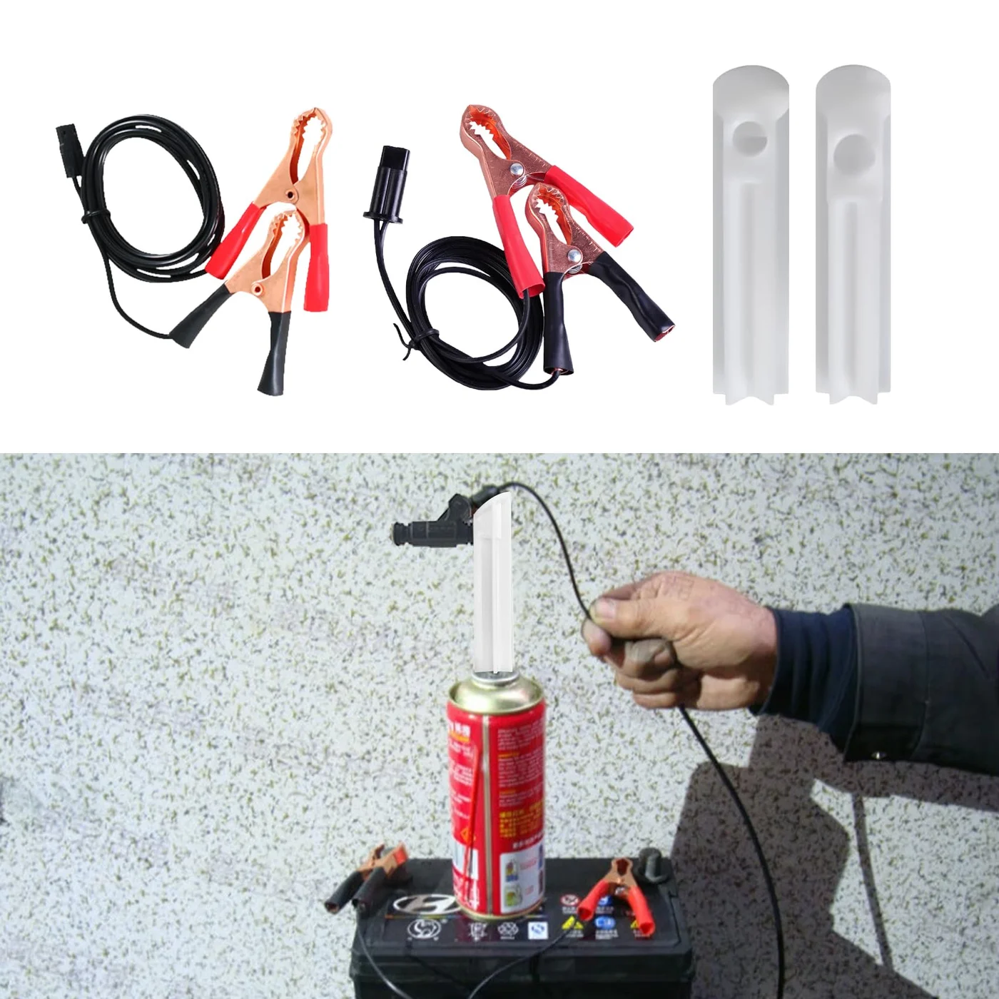 PACLVIO Fuel Injector Cleaning Tool Kit (4-Piece Set) Universal Automotive Flush Adapter with Test Lead for Professional Maintenance k996v