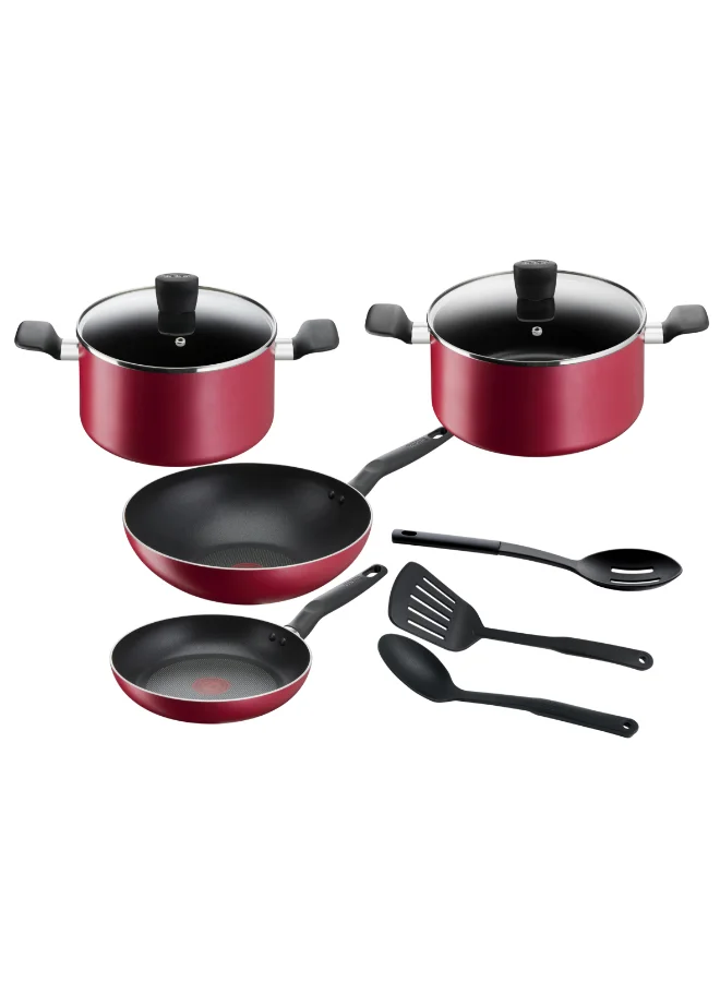 Premium Non-Stick Cookware Set 9-Piece Aluminium Kitchen Pots and Pans (Red, 9-Piece) 9315g