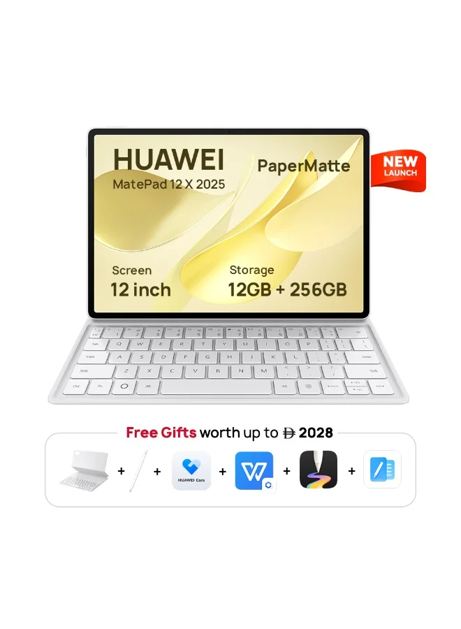 Premium 12-inch Tablet 2.8K PaperMatte Display 12GB RAM 256GB Storage 144Hz WiFi 7 with Keyboard and Stylus (White, 12-inch) ipwdv