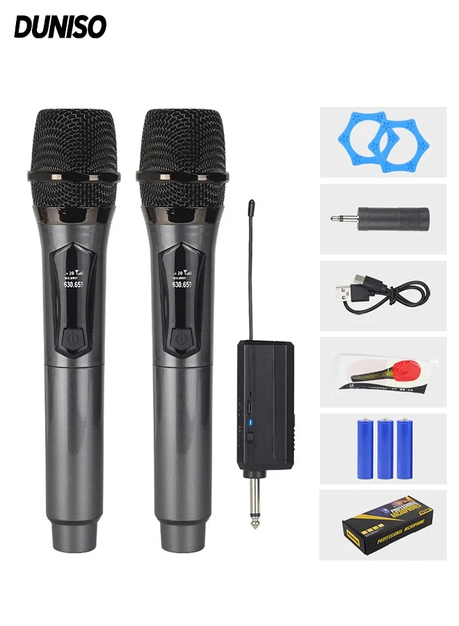 DUNISO Wireless Microphone System Dual Handheld Rechargeable Mics for Karaoke DJ and Professional Meetings (2 Pack) 0kbfa