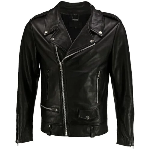 DECIMAL Mens Genuine Lambskin Leather Biker Jacket Premium Vintage Motorcycle Outerwear (Black, Large) 315qa