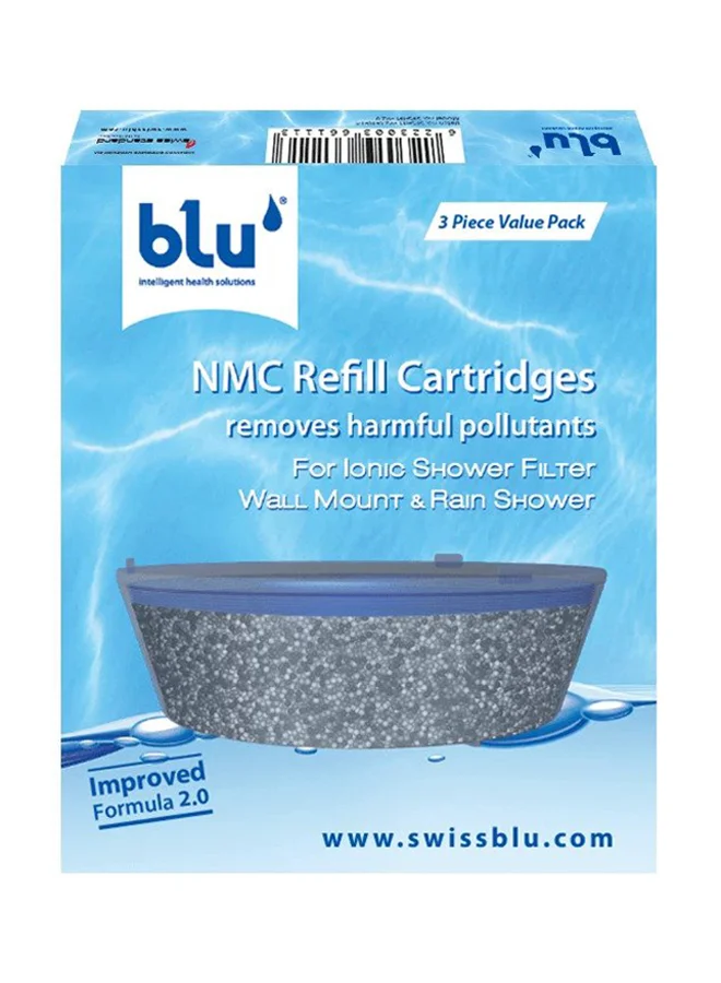 Blu Ionic Shower Filter Replacement Cartridges Premium Mineral Filtration System (Grey, 3-Piece Pack, 6.5x6.5x2.6cm) dt8yd