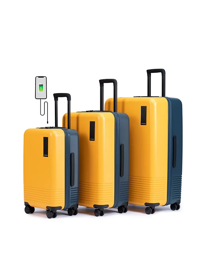 Premium 3-Piece Luggage Set Durable Polycarbonate Hard Shell Travel Suitcase (Yellow, 3-Piece Set) o3hlz