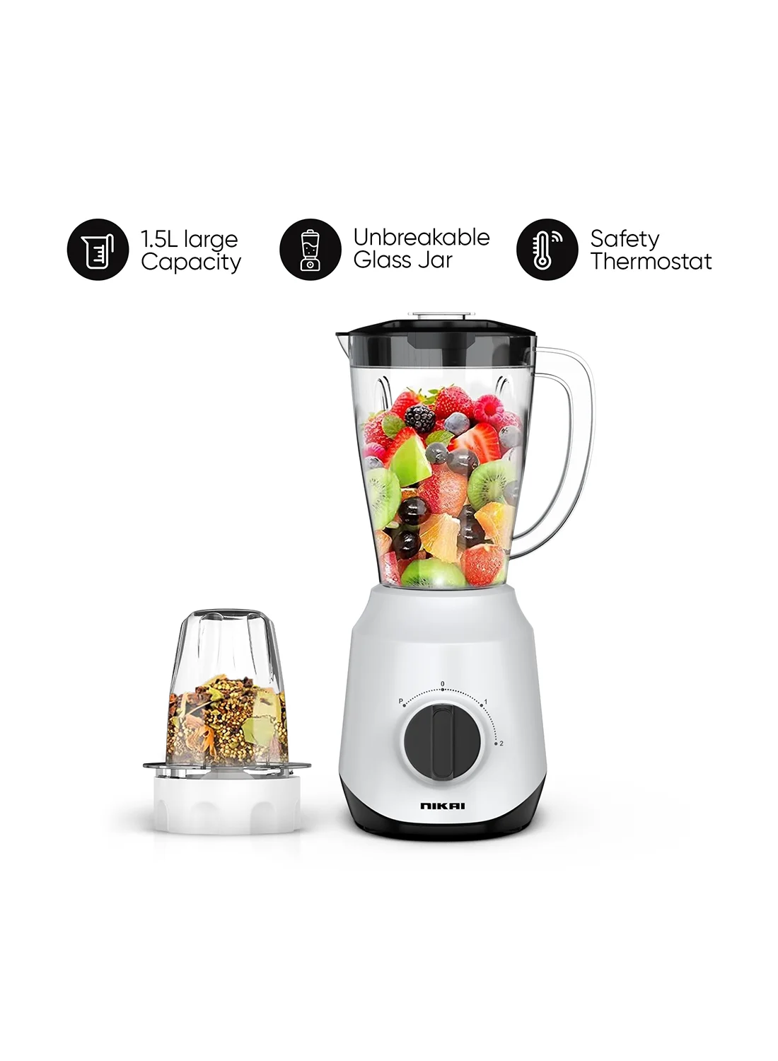 Premium 2-In-1 Kitchen Blender and Grinder Set with Stainless Steel Blades and Pulse Function (White, 1.5 L, 600 W) uq5he