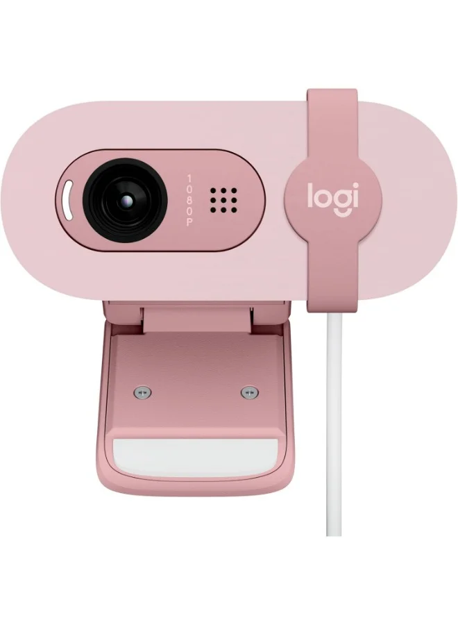 Premium Full HD 1080p Webcam with Auto-Light Balance and Privacy Shutter (Rose, USB-A) d9sqw
