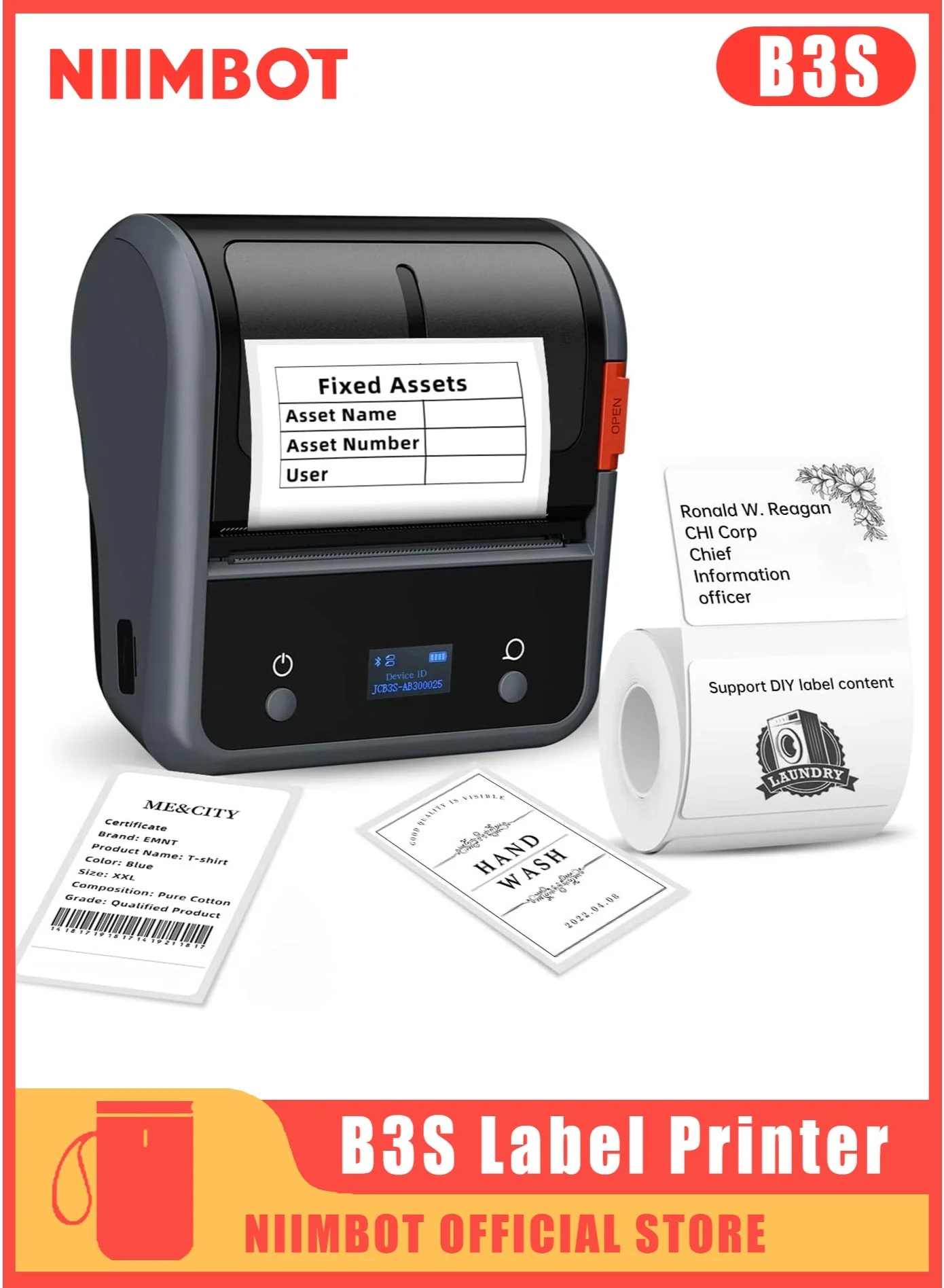 Thermal Label Maker Machine Portable Bluetooth Inkless Printer (White, 20-75mm Print Width) 2kebt