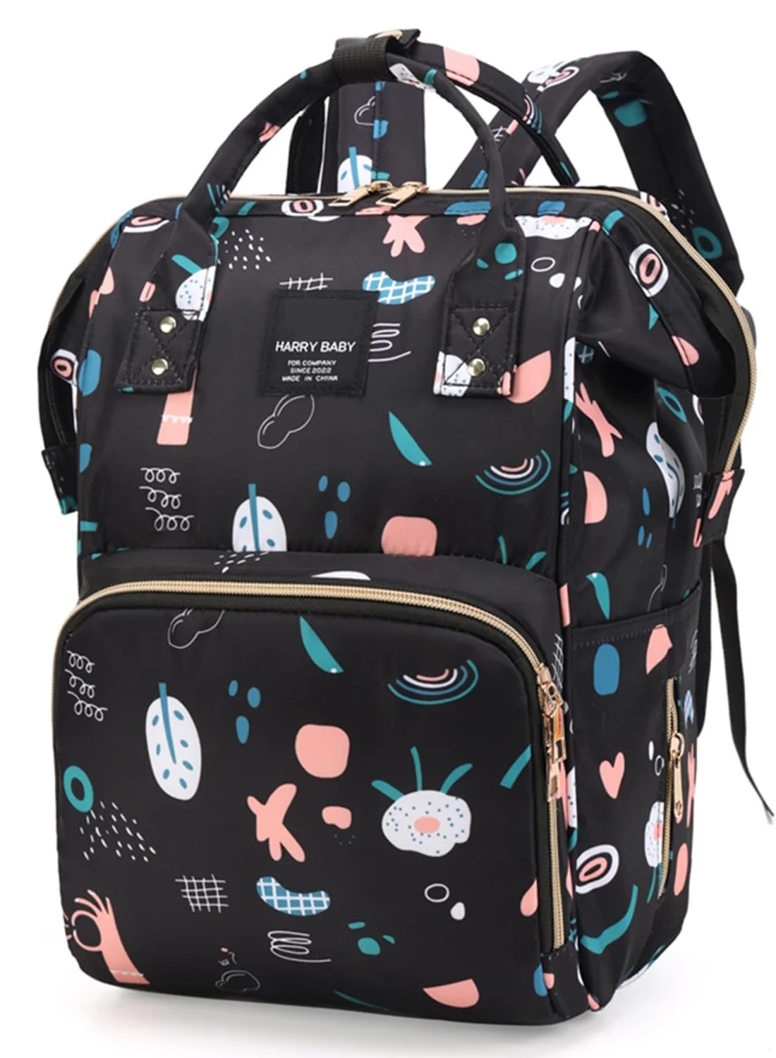 Yoawllty Large Capacity Baby Diaper Backpack with 13 Pockets, Waterproof Travel Organizer for Parents (Flower Blue, 1 Pack) vgkbg