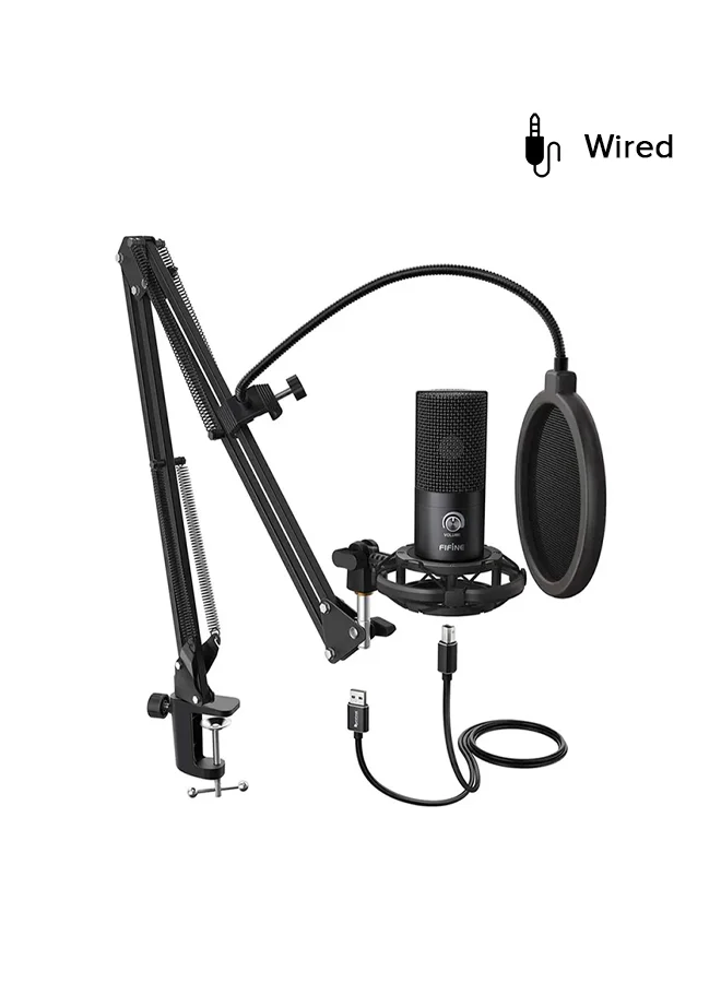 Professional Studio Condenser USB Microphone Kit for PC Recording and Streaming (Black, 1 Set) 3kl4n