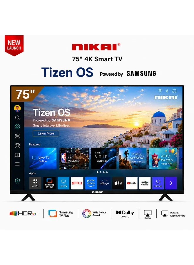 Nikai 75-inch 4K UHD Smart LED Television with Tizen OS, HDR10, Voice Control, and Built-in WiFi (Black, 190.5 cm) 1q539
