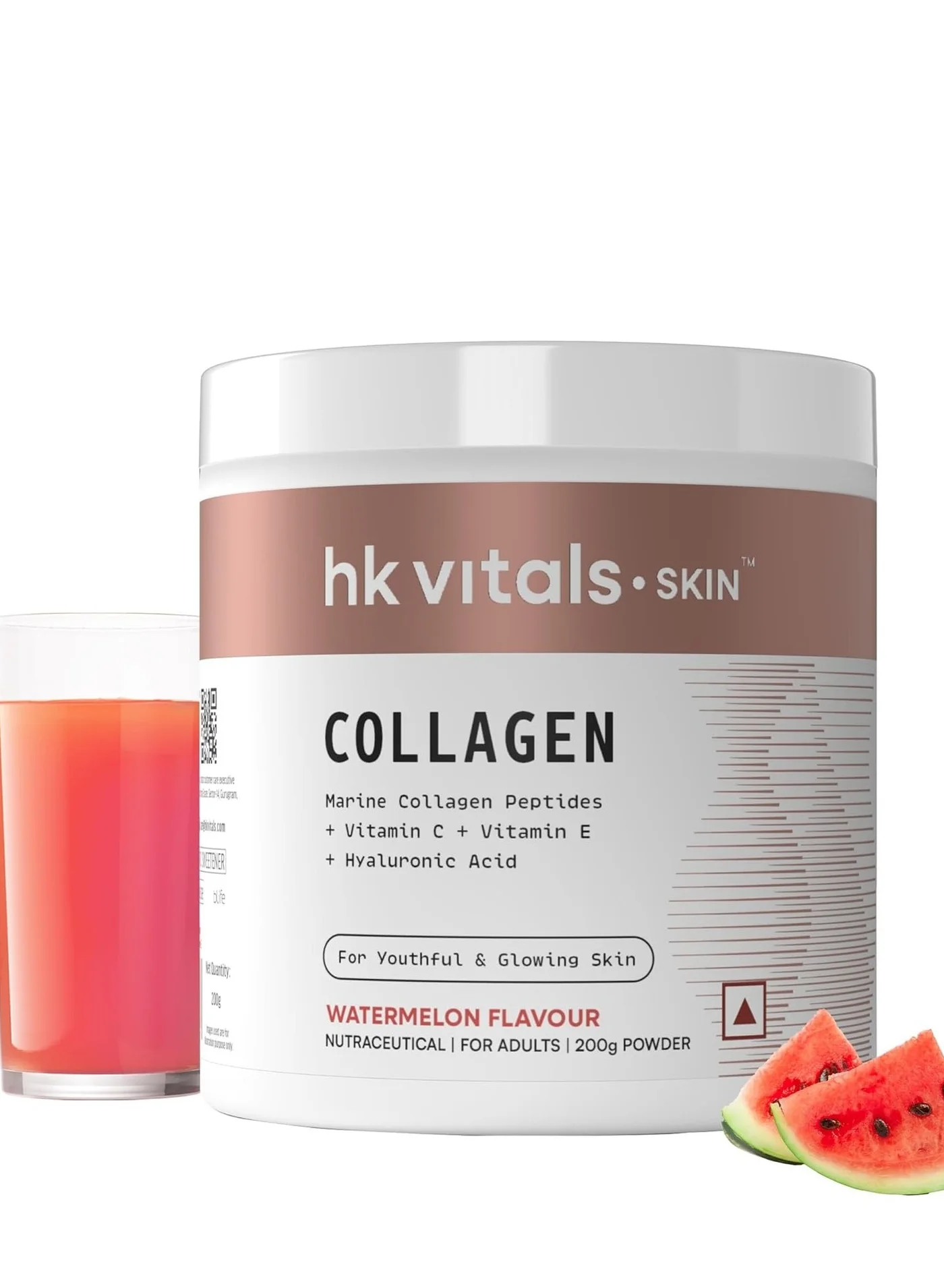 HEALTHKART Marine Collagen Supplement with Vitamin C E and Sodium Hyaluronate for Skin Hair and Nails (Watermelon, 200g) u8zax