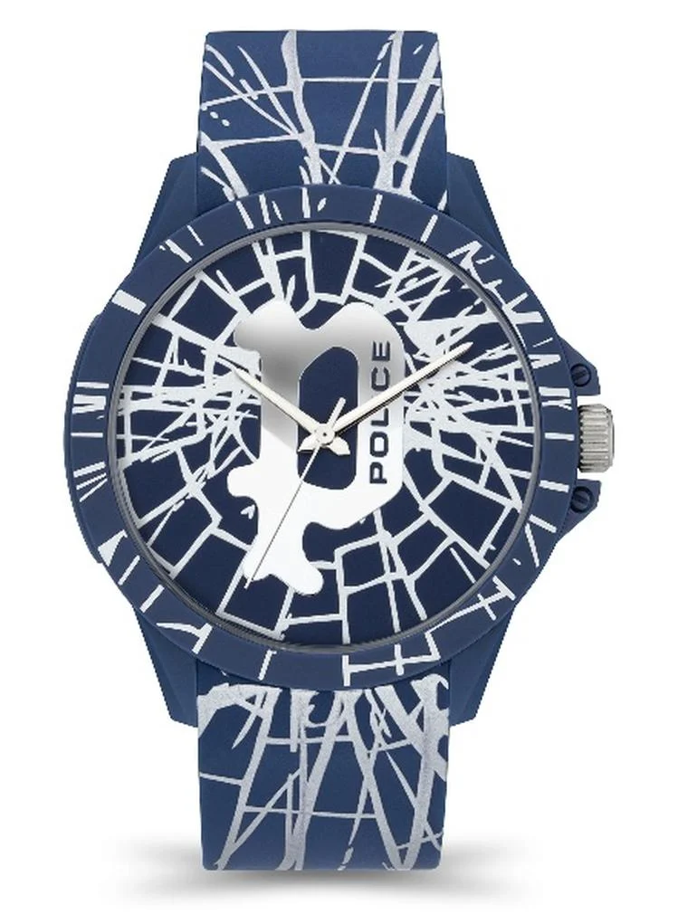POLICE Sketch Analog Watch with Blue Dial and Silicone Strap (40.7mm, Unisex) qerqm