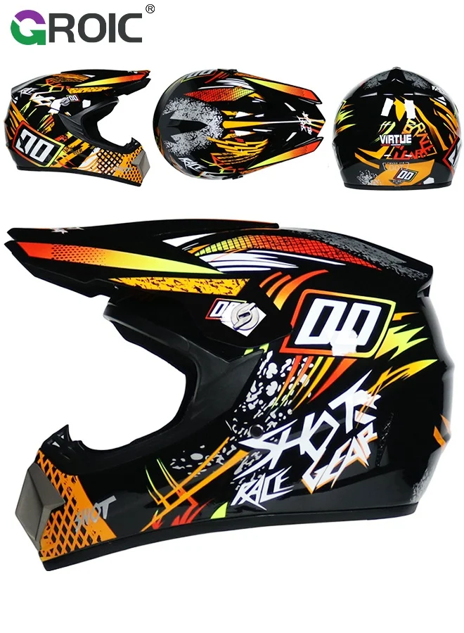 GROIC Full Face Motorcycle Helmet Premium ABS Shell Lightweight Protective Gear for Street Bike Riding (Adult, Black) hdrsr