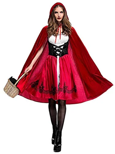 Premium Little Red Riding Hood Costume Set with Cape for Women (Red, Large) rfmq1